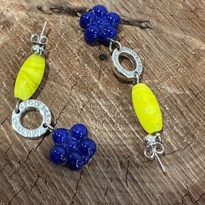 Vibrant Yellow and Blue Beaded Earrings